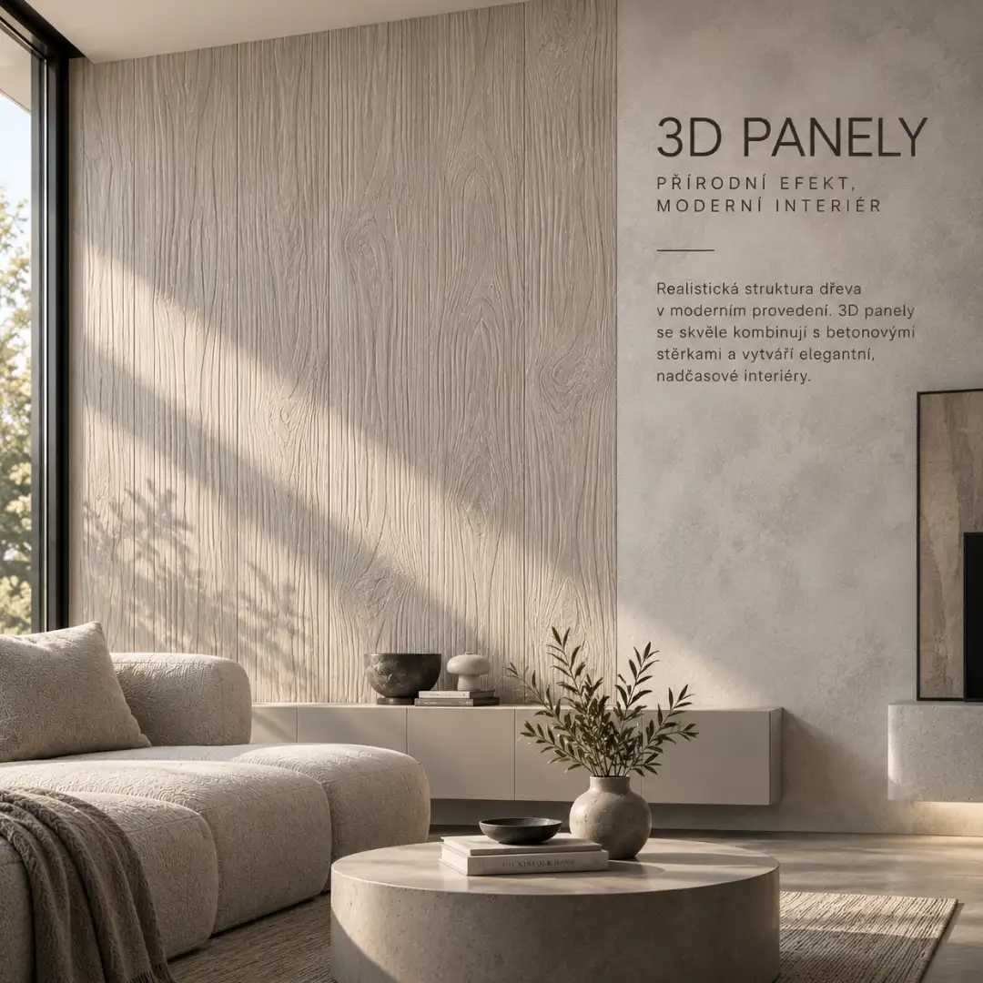 3D wood panel desky, imitace bednení - otisk dřeva, odstín cementový